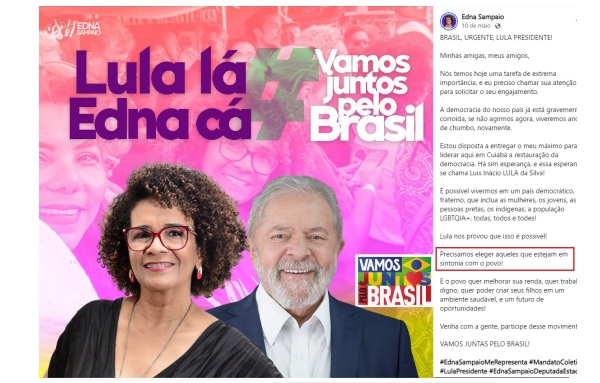 MP abre processo contra Edna por supostos pedidos explcitos de votos em postagens com Lula