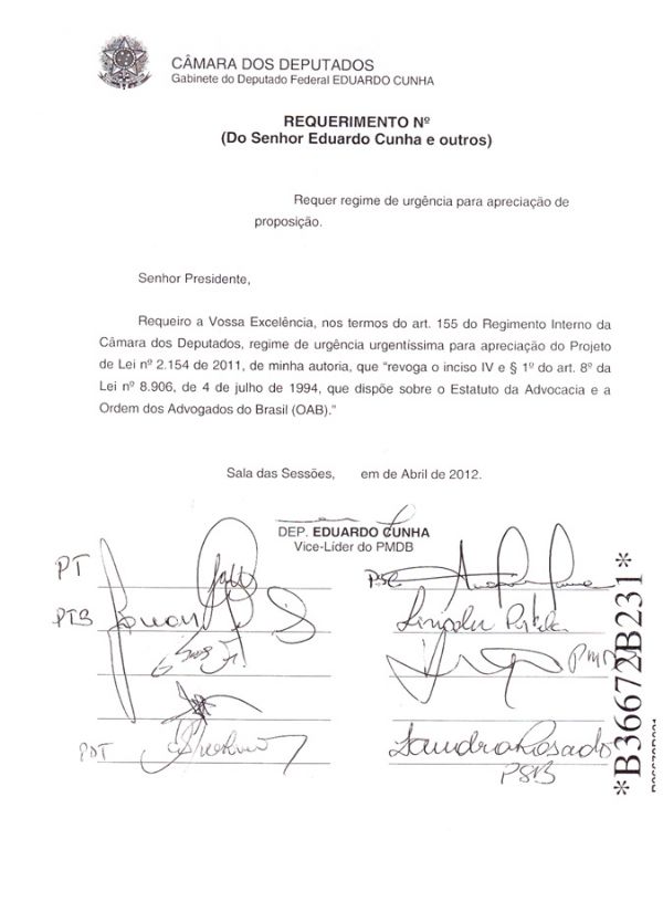 Requerimento de urgência à votação do PL foi assinado por nove líderes partidários na Câmara